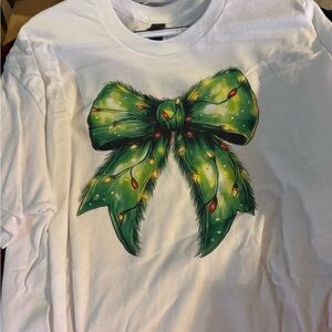 Gildan White Tee with Green Bow Design